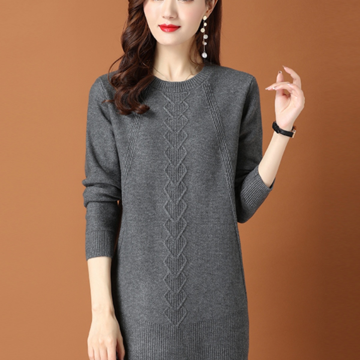 大牌2025秋冬新款时尚女装低领显瘦毛衣裙中长款打底衫羊毛连衣裙