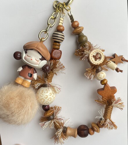 泡泡玛特咖啡编绳款木珠挂件钥匙扣手机挂饰手机链流苏小滴溜挂件