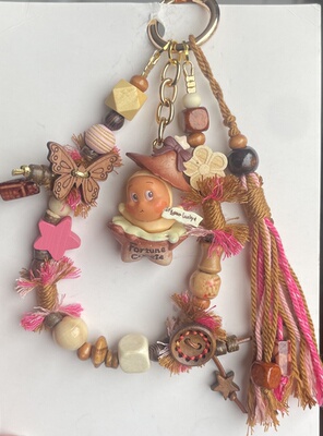 编绳款木珠挂件钥匙扣 手机挂饰手机链星星人配件流苏小滴溜挂件