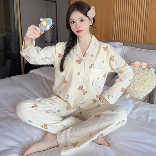 2025新款 带胸垫睡衣女款 夏春秋纯棉全棉棉绸漂亮出门可外穿家居服