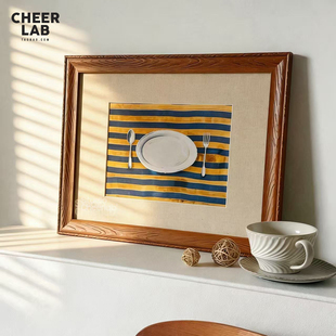 饰画斗柜玄关客厅高级感挂画 CHEERLAB餐盘与条纹南法中古小众装