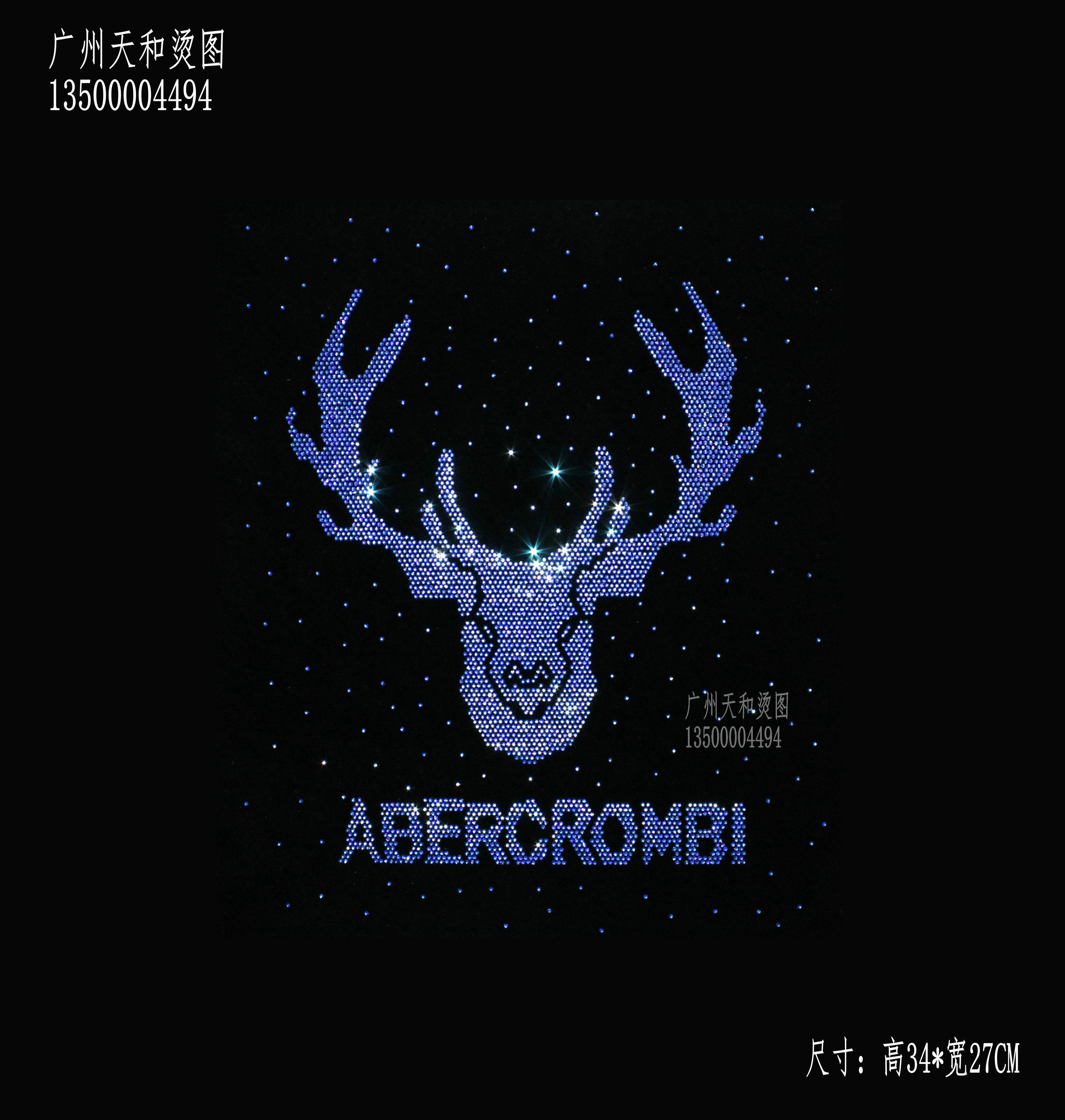 新款鹿头烫图 衣服烫钻diy图贴超闪烫钻图案贴服装辅料加工厂定制