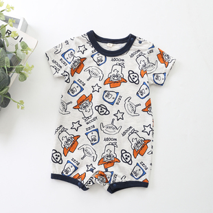 日单70-90婴童薄软三眼仔短袖平角爬宝宝玩具总动员胡迪连体哈衣