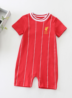 NB-24M宝宝夏装纯棉短袖平角连体哈衣利物浦LFC婴儿红色球队爬服