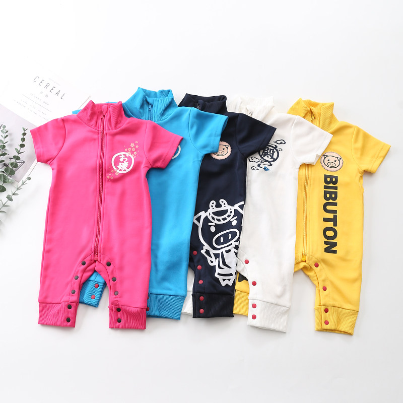 断码瑕疵 日单60-80新生婴儿小码拉链爬服春夏哈衣宝宝短袖连体衣