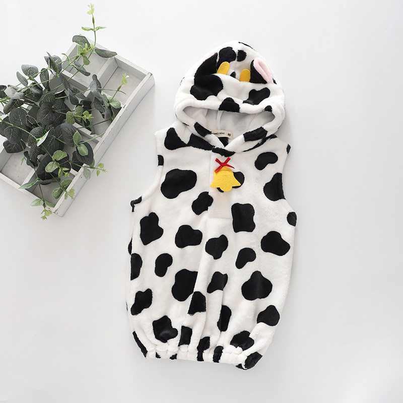 日单70-90秋冬婴儿奶牛无袖马甲裙宝宝生日城珊瑚绒外穿长款马甲