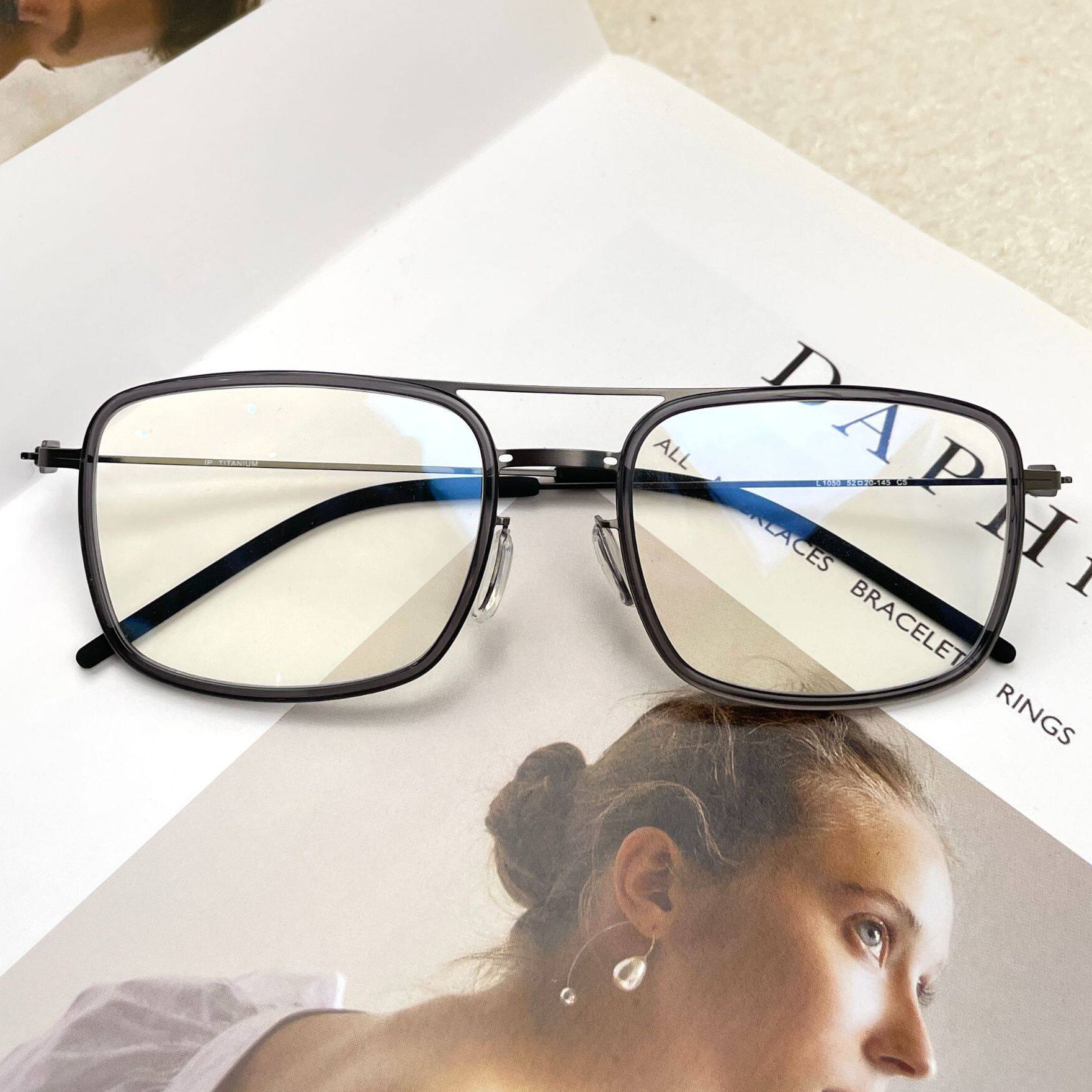 德国马吉仕同款纯钛双横梁眼镜框L1050板材可配近视镜片男女镜架