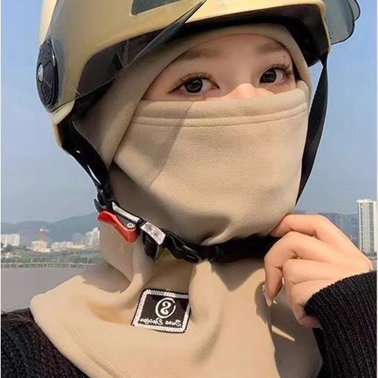 冬季加绒保暖骑行帽女电动车防风防寒面罩头盔内胆围脖一体帽子男