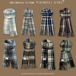 高级感百搭保暖围脖学生情侣披肩两用 2025新款 韩版 格子围巾女冬季