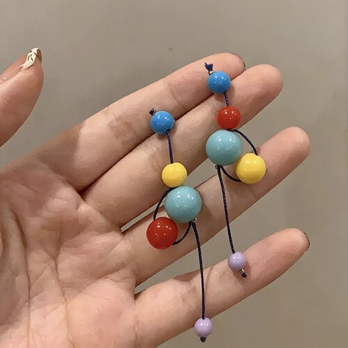 短剧翟一莹同款耳环耳饰多巴胺彩色串珠耳环度假风耳钉简约网红
