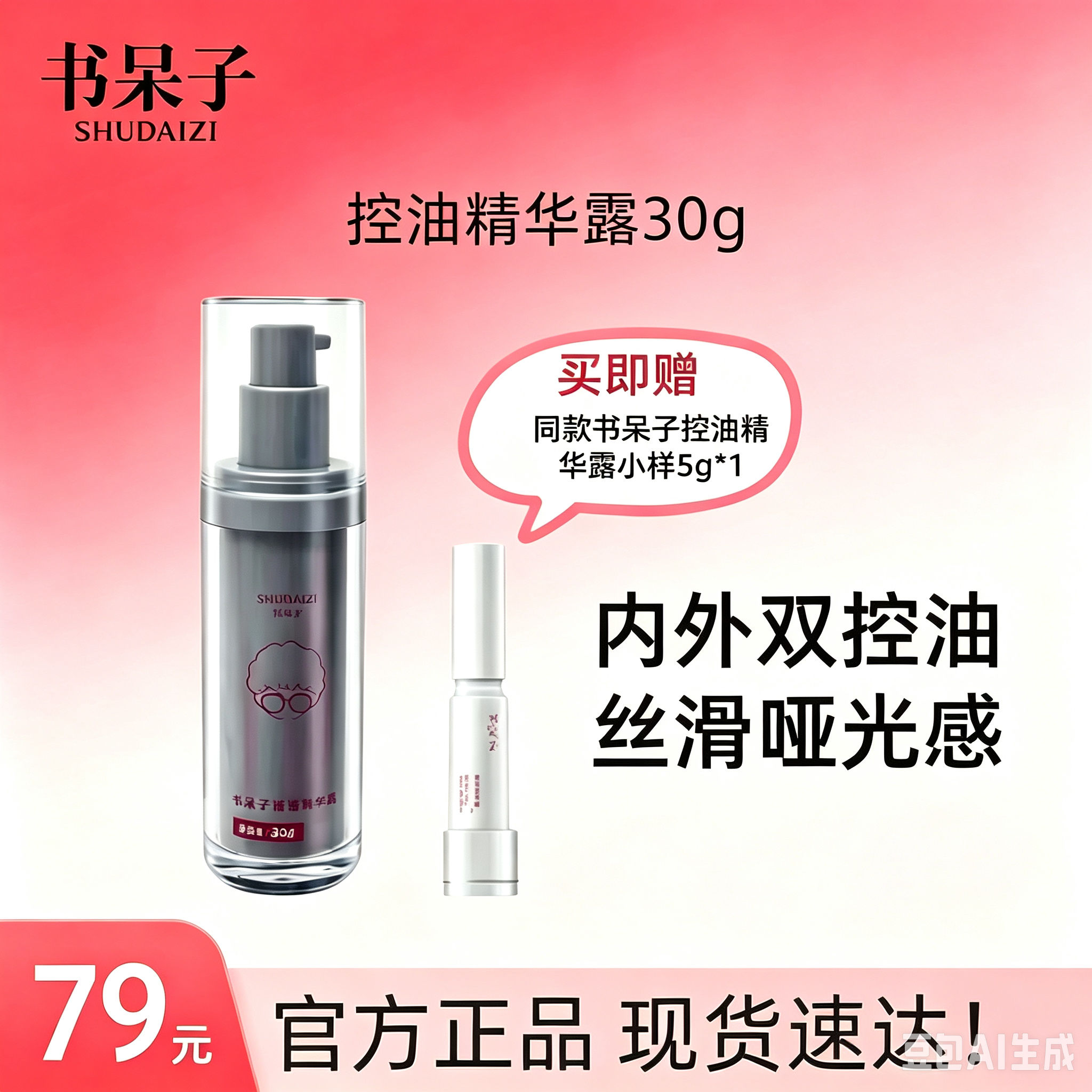 【萱草推荐保价618】书呆子控油精华露长效控油清爽护肤精华正品