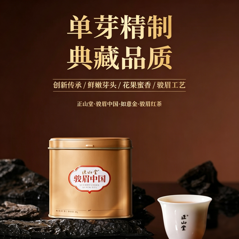 正山堂骏眉中国特级红茶 嫩芽口粮茶 花果蜜香高档礼 如意罐装50g