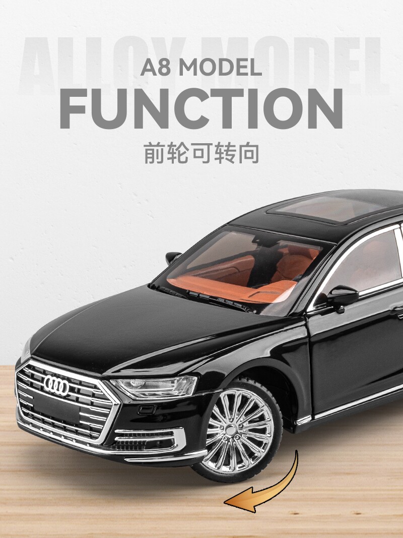 1|24 아우디 A8 합금 자동차 모델 풀백 소리와 가벼운 장난감 자동차 6방향 충격 흡수 장치 스티어링 BMW 760