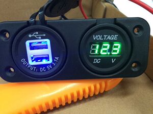 v车用3.1A 双USB手机车充+车用数字电压表组合装12-24V