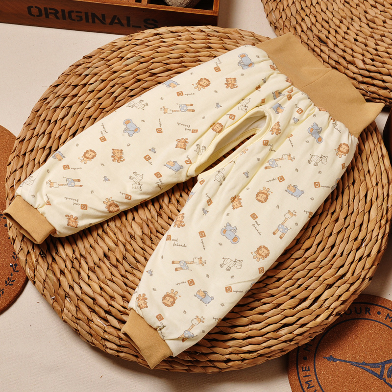 偶园M253夹棉裤男女童秋冬高腰护肚早春保暖外穿居家开档裤