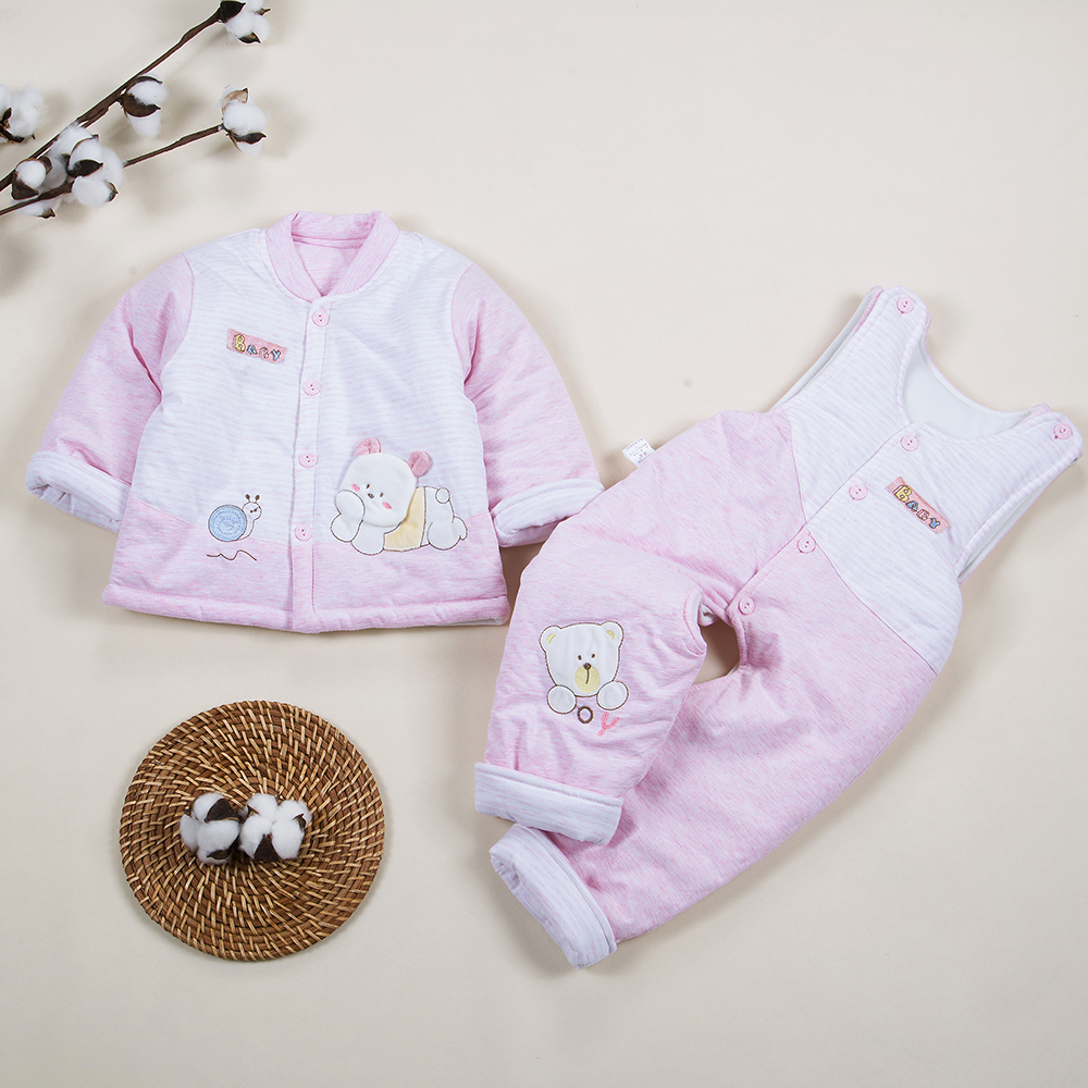 偶园CS1509婴儿衣服分体套装秋冬纯棉男女宝宝夹棉背带裤棉衣两