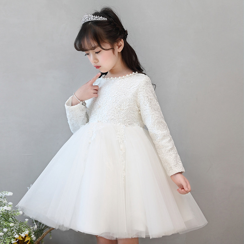 小花童礼服女儿童礼服公主裙女童蓬蓬纱主持人演出服秋冬长袖加厚