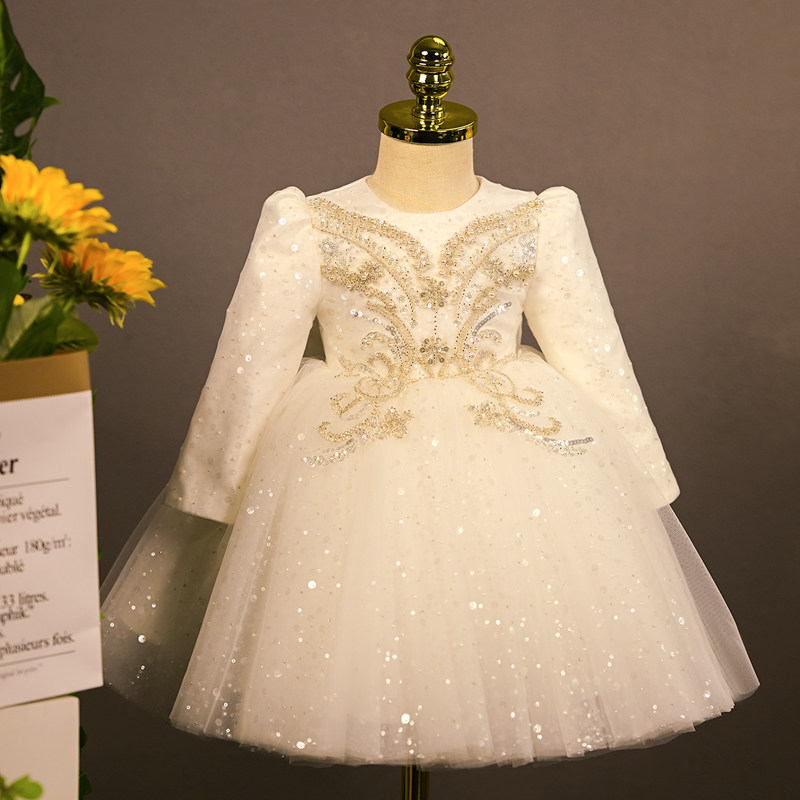 儿童婚纱公主裙花童白色春季礼服婚礼长袖宝宝生日宴高端洋气女童,童装/婴儿装/亲子装,儿童礼服,淘宝优惠券,粉丝福利购,淘宝优惠卷