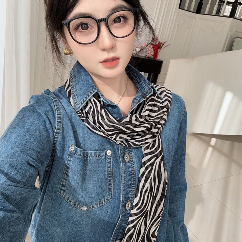 长条窄边波点丝巾女法式轻奢高级感气质薄款飘带围巾绑发系脖搭配