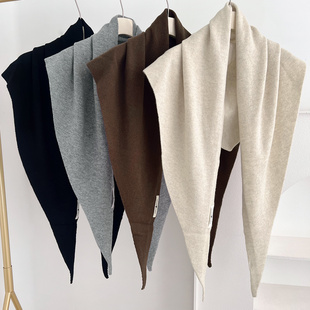 100%羊毛针织三角披肩女2025秋冬新款高级感纯色保暖加大围巾女潮