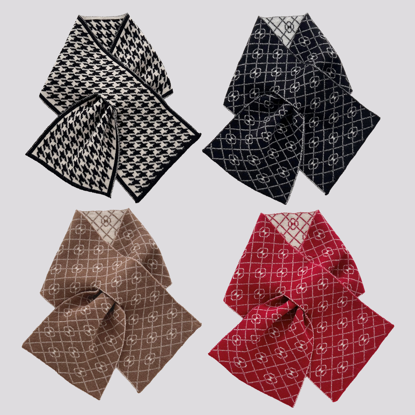 经典黑白格纹懒人交叉小围巾女秋冬短款百搭提花针织保暖护颈围脖,服饰配件/皮带/帽子/围巾,围巾/丝巾/披肩,淘宝优惠券,粉丝福利购,淘宝优惠卷