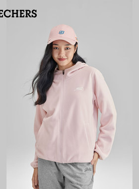 斯凯奇秋季外套女舒适连帽加绒外套摇粒绒保暖户外上衣P423W071