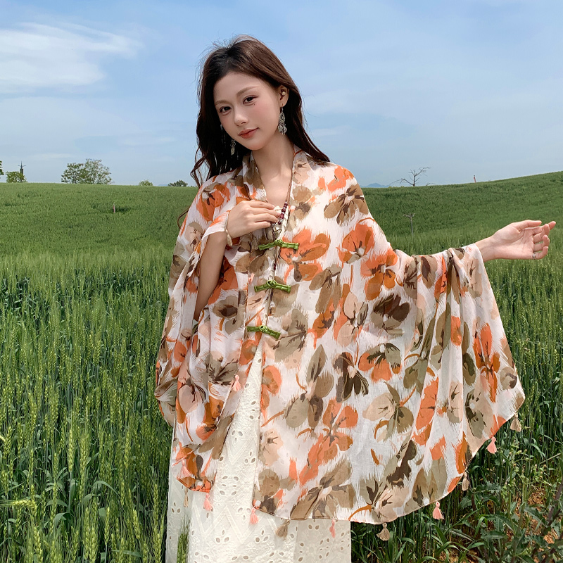 丝巾女新款披肩外搭纱巾三亚海边沙滩度假披风夏季民族风围巾1016