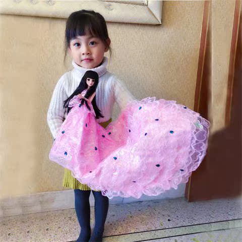 粉红色芭比娃娃套装大礼盒超长婚纱高端拖尾礼物摆件女孩大号玩具10-14新券