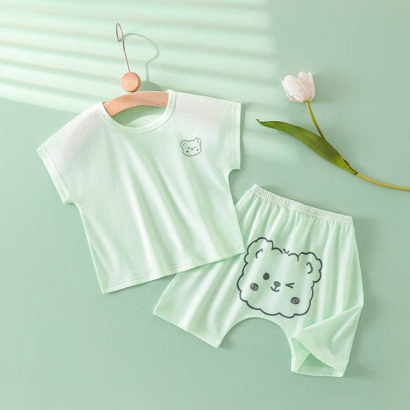 宝宝短袖套装纯棉婴儿衣服薄款Tt恤两件套睡衣男女儿童空调服夏季