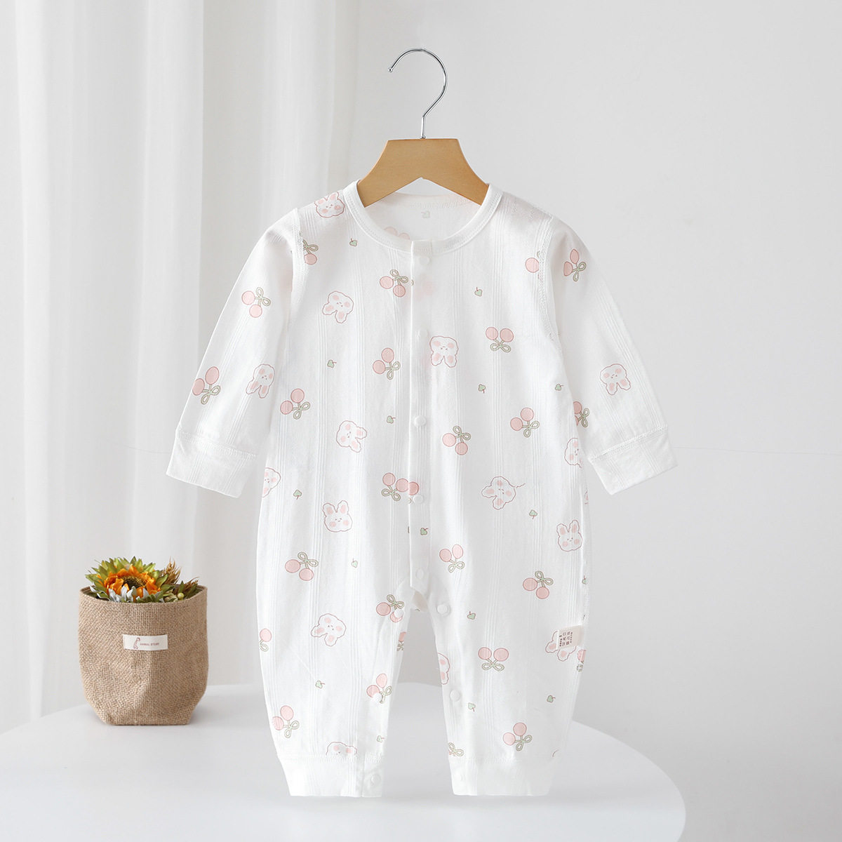 夏季纯棉长袖连体衣超薄空调服哈衣长裤爬服睡衣防晒家居服新生儿