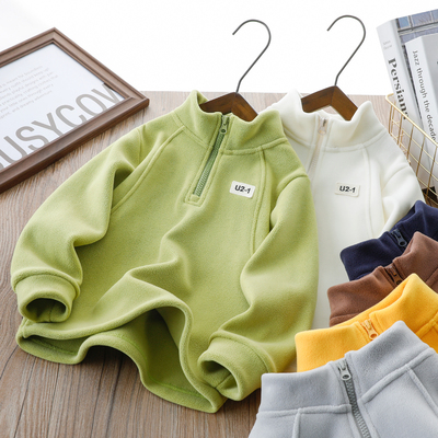 男童半拉链立领摇粒绒休闲卫衣