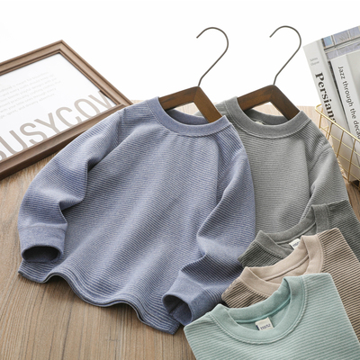 男童自发热打底衫条纹保暖无骨