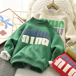 男童卫衣加厚羊羔绒2025冬季新款儿童上衣中大童休闲半高领长袖潮