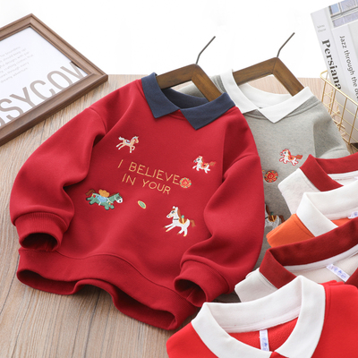 男童加绒新年刺绣Polo卫衣拜年服