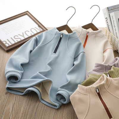 男童加绒保暖半拉链打底衫长袖T