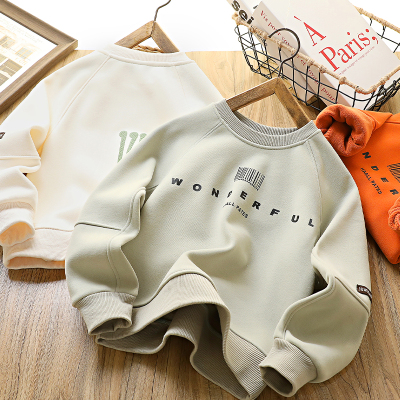 男童印花加绒卫衣百搭冬季圆领