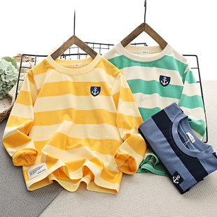 圆领打底衫 春秋中大童儿童韩版 上衣 T恤纯棉条纹2026新款 男童长袖