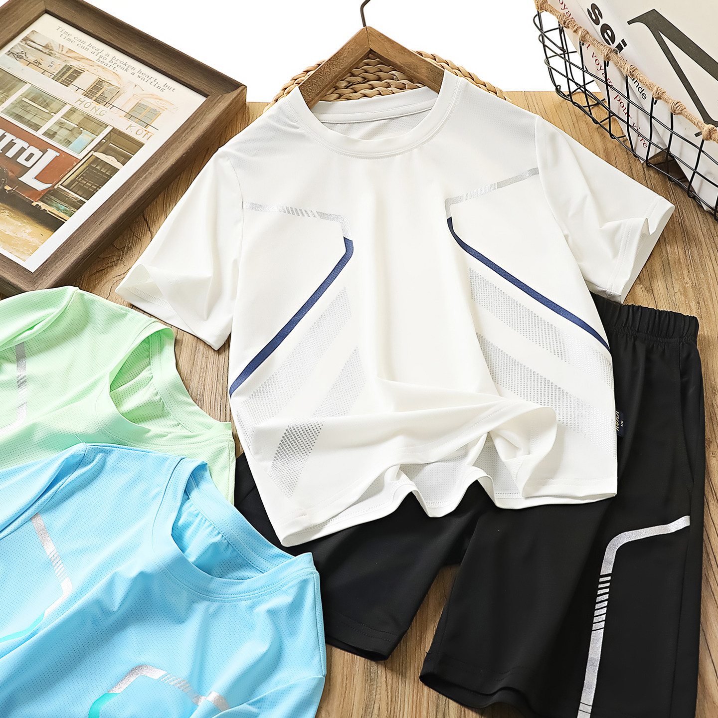 男童短袖套装夏款韩版休闲百搭时尚户外薄款透气儿童速干运动服