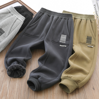 男童加绒裤子北极绒防风加厚冬款