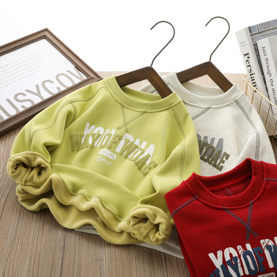 男童加绒纯色印花运动韩版卫衣