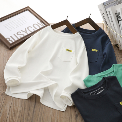 男童加厚休闲韩版潮纯色长袖T恤