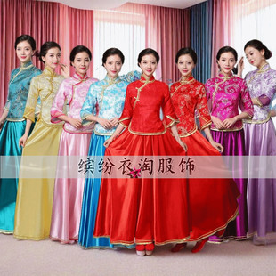 中式婚礼新娘伴娘服宴会太太晚礼服主持人司仪旗袍裙年会演出服女
