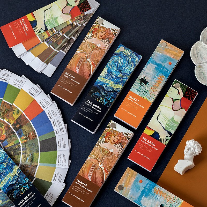 世界名画中国风古风复古莫兰迪手帐彩色装饰素材盐系色卡贴纸本