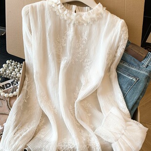 立体花朵提花刺绣蕾丝衬衫女春季2026新款设计感洋气减龄小衫上衣
