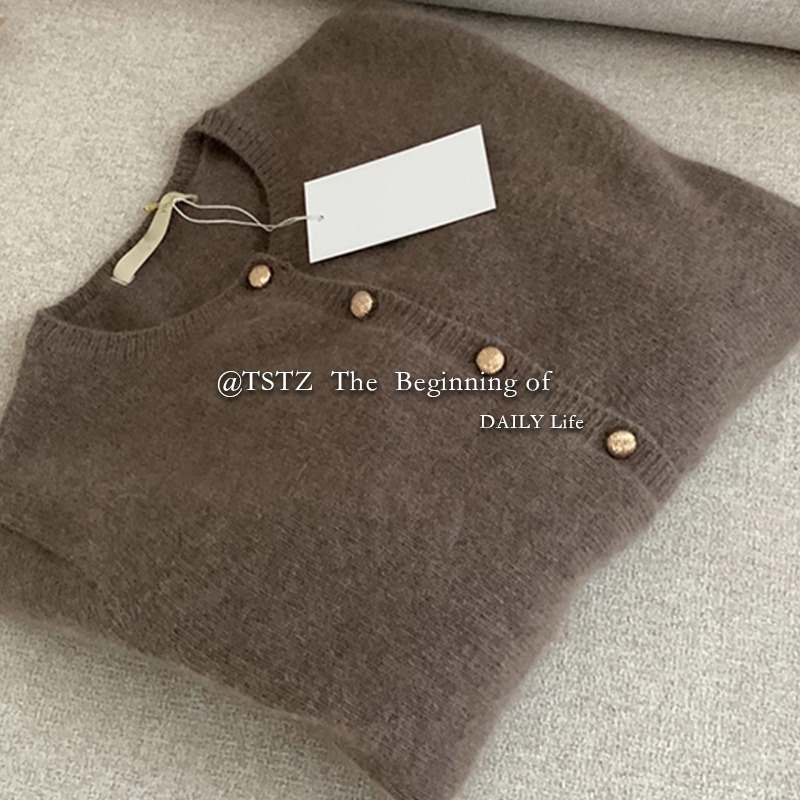 浣熊绒针织开衫女冬季复古加厚小香风软糯毛衣外套打底衫排扣上衣