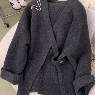 广州十三行爆款女装小众灰色毛衣欧货独特冷淡系时髦洋派针织外套