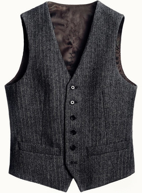 Tweed马甲秋冬保暖羊毛人字呢英伦复古马夹男加大码潮深灰色胖男