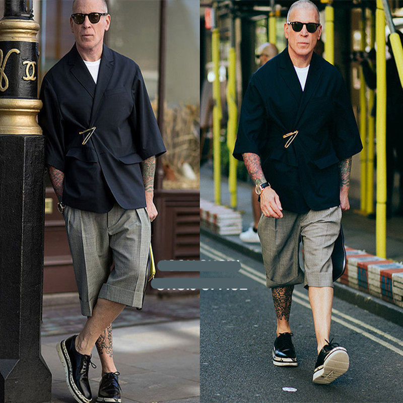 nick wooster经典复古宽松嘻哈双褶阔腿休闲短西裤男5分大码夏潮