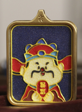 纯手工珐琅天然矿石Q版财神吊坠