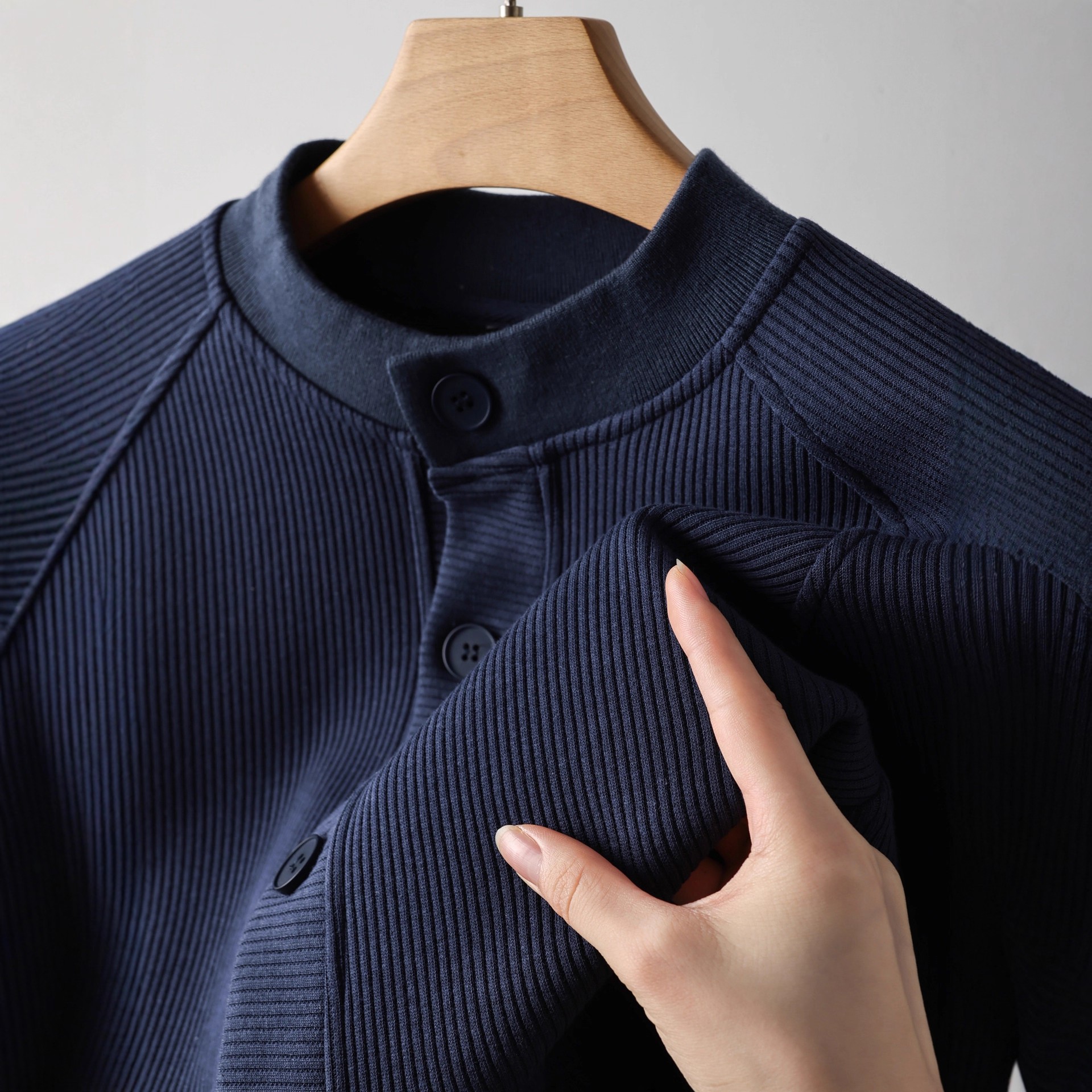 高端蓝色开衫卫衣外套男春秋2025